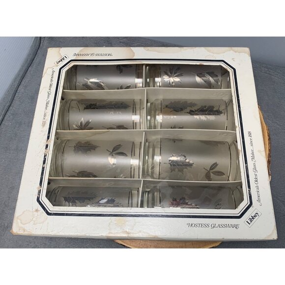 Vintage Libbey Silver Foliage 8-Piece Cooler Glass Set 15 Oz 1950s - Picture 4 of 11